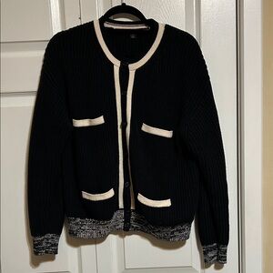 J. Crew Black and Cream Knit Sweater Jacket